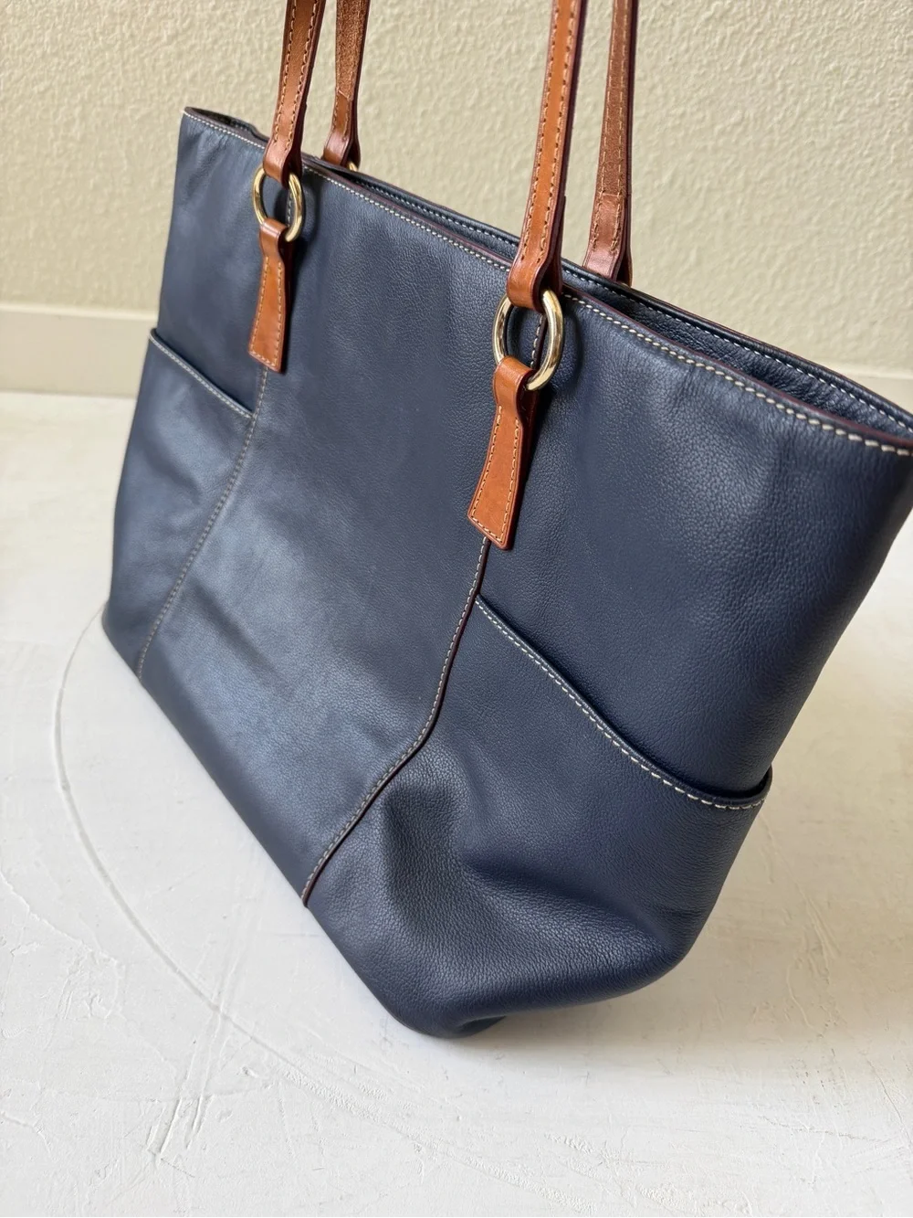 Dooney & Bourke Navy Blue Leather Lexington Shopper Tote Shoulder Bag